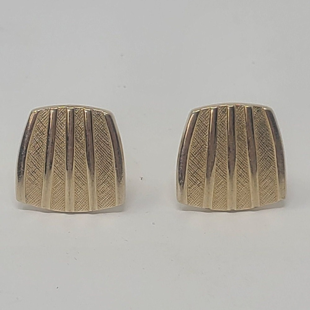 Vintage man cufflink square gold tone striped academia Preppy Collegiate Royal